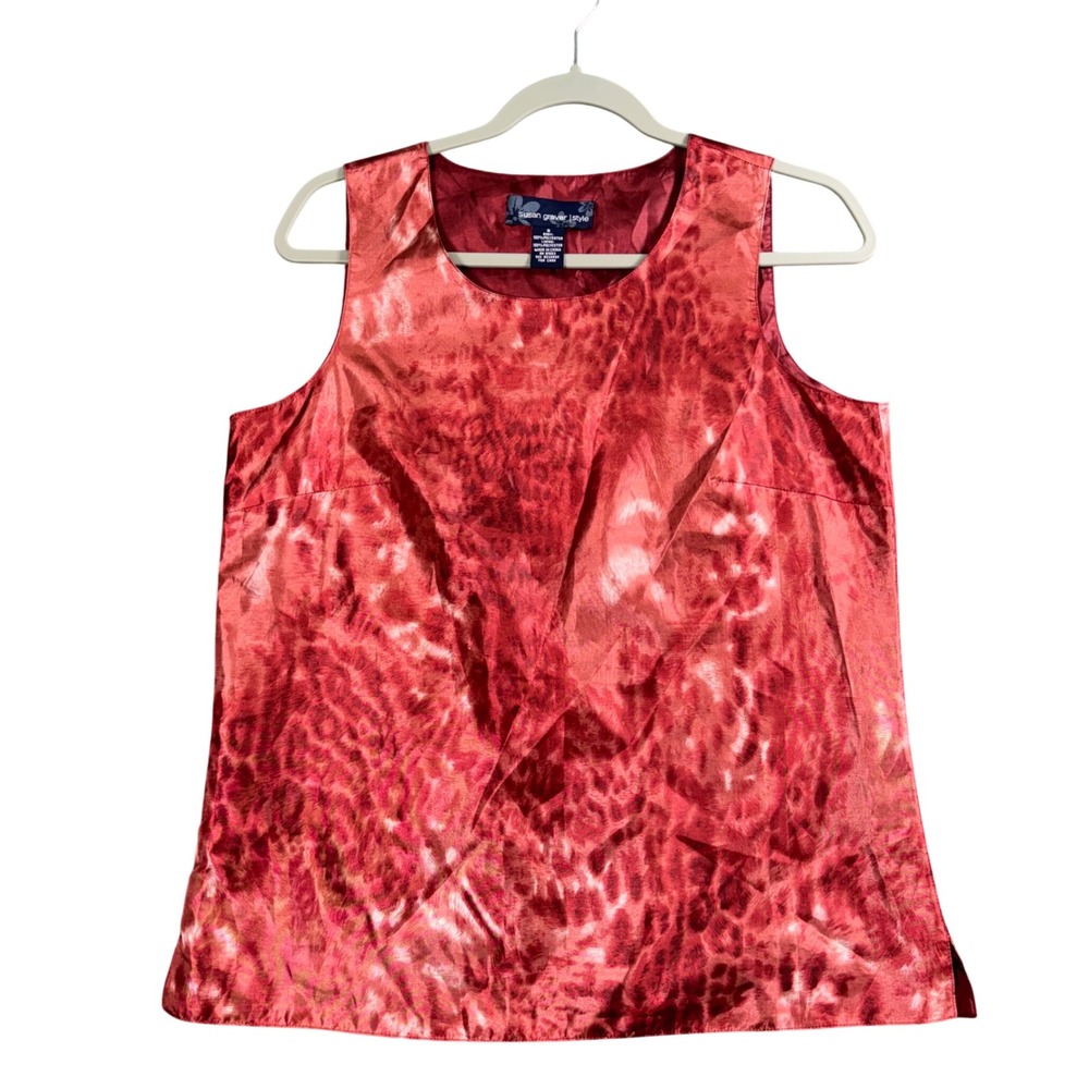 Susan Graver‎ Red Animal Print Tank Top Sleeveless Lined Blouse S